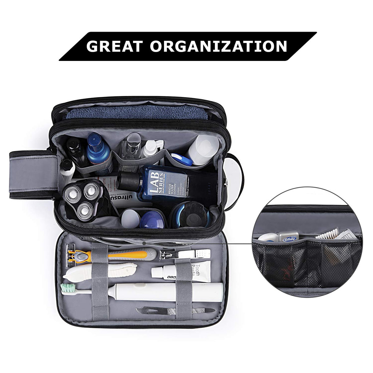Trousse de toilette BAGSMART ouverte montrant l'espace intérieur