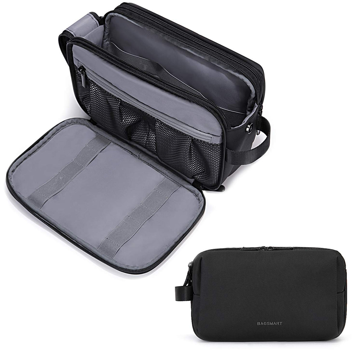 Trousse de toilette BAGSMART pour hommes vue de face, noire