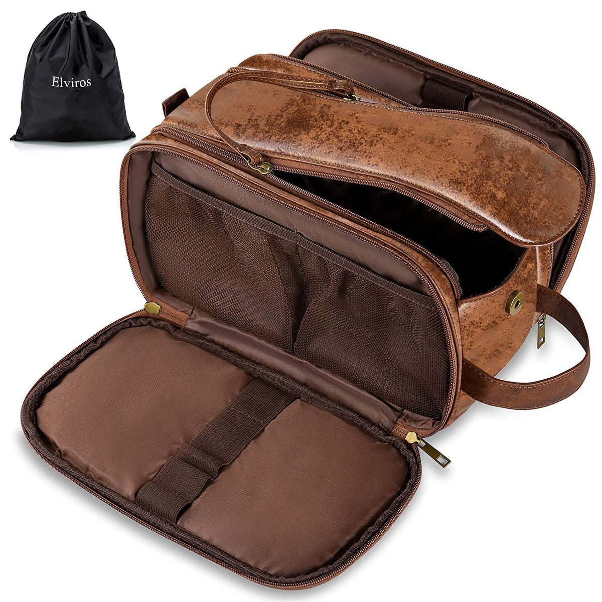 Trousse de toilette Elviros en cuir PU marron foncé vue avant