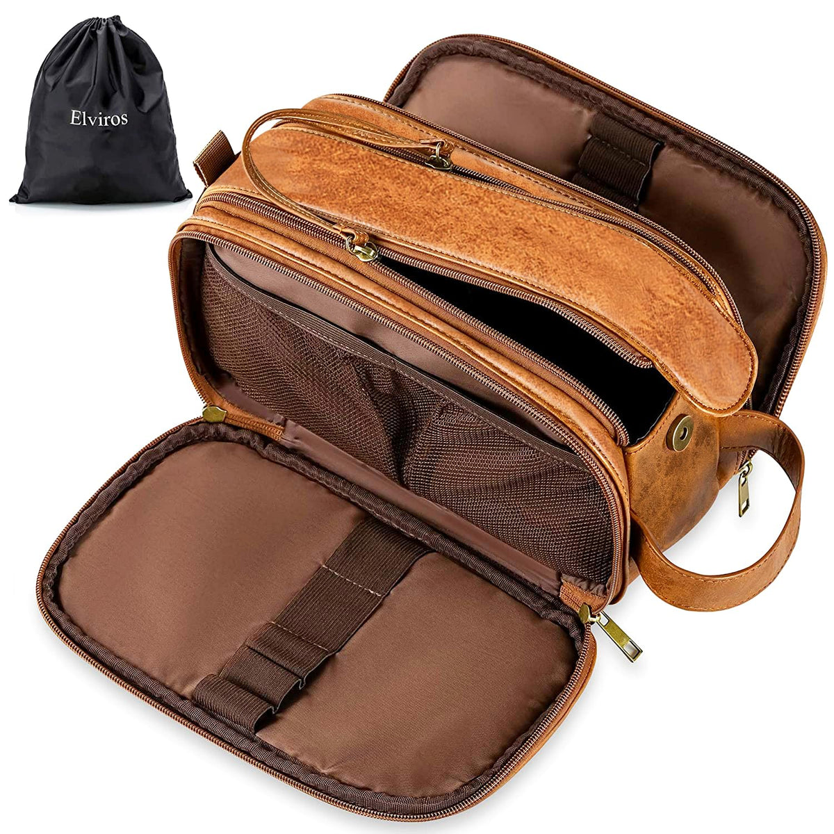 Trousse de toilette Elviros en cuir PU marron vue de face