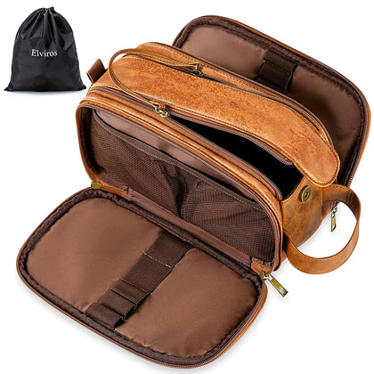 Trousse de toilette Elviros en cuir PU marron vue de face