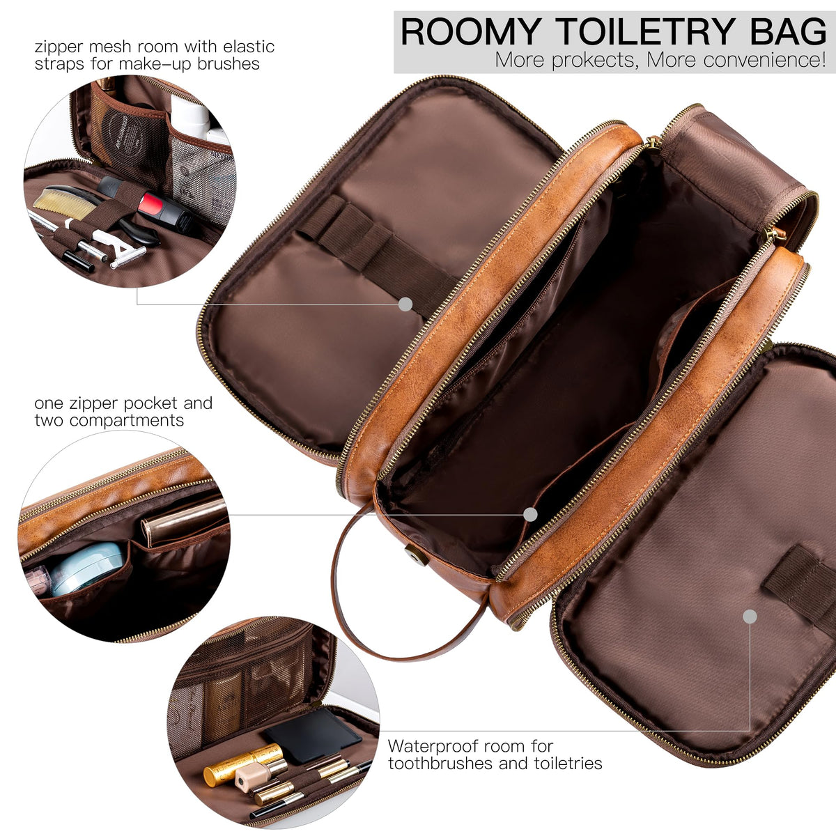 Trousse de toilette Elviros ouverte montrant les poches intérieures