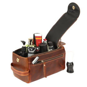 Trousse de toilette KomalC ouverte avec accessoires de toilette