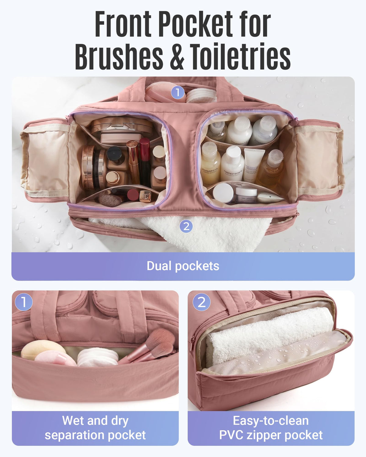 Trousse de toilette LIGHT FLIGHT ouverte montrant les poches intérieures