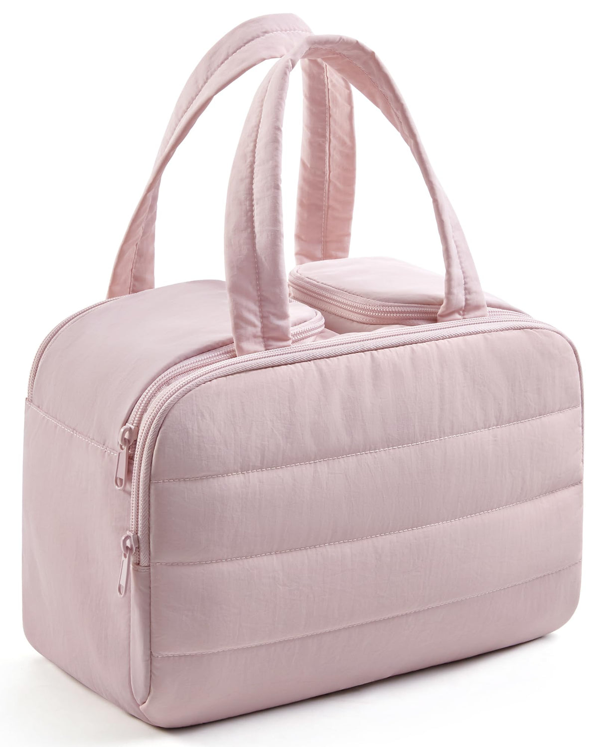 Trousse de toilette LIGHT FLIGHT rose bébé vue avant avec compartiments zippés