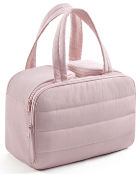 Trousse de toilette LIGHT FLIGHT rose bébé vue avant avec compartiments zippés