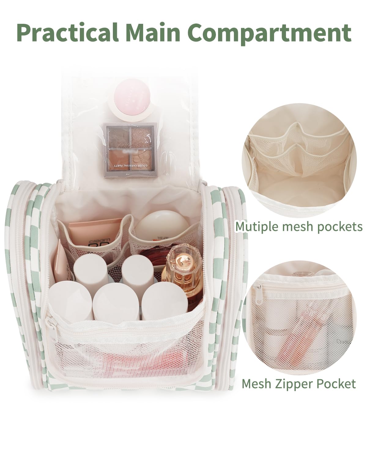 Trousse de toilette Narwey accrochée à un crochet avec produits de beauté