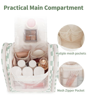 Trousse de toilette Narwey accrochée à un crochet avec produits de beauté