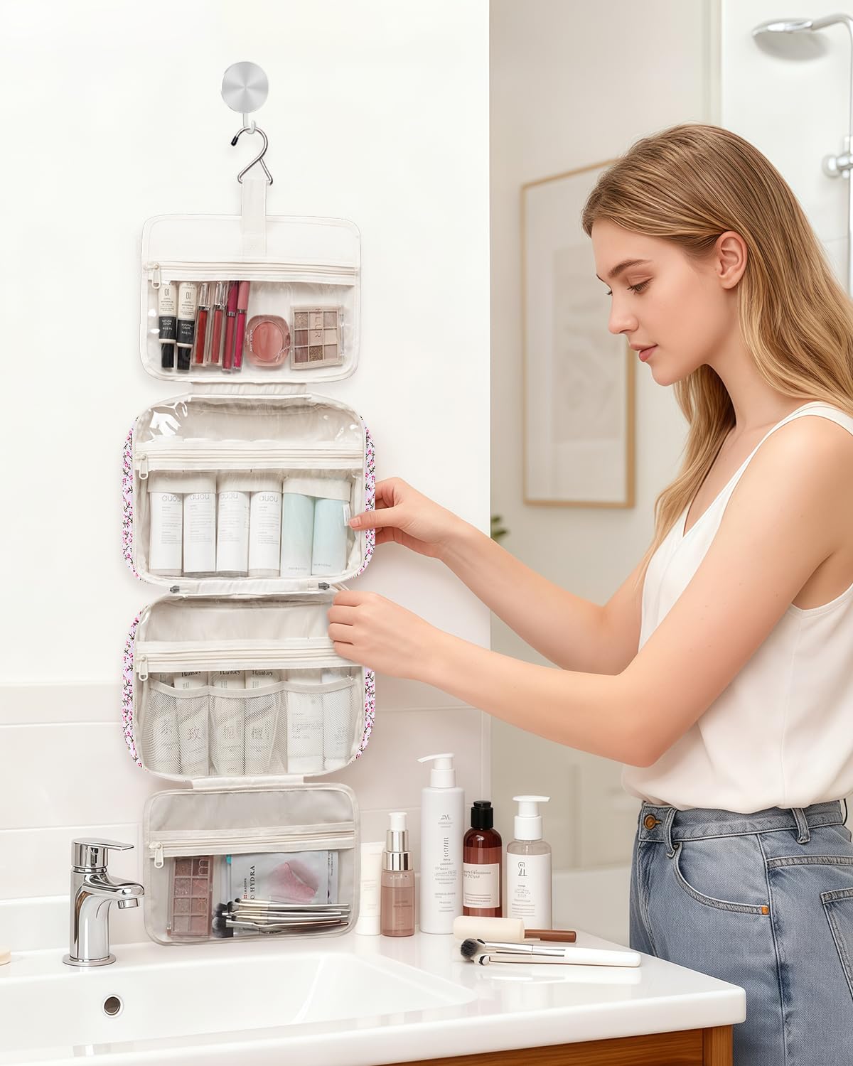 Trousse de toilette Narwey avec différents produits de voyage