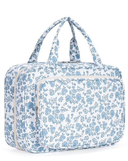 Trousse de toilette Narwey bleue vue avant avec motif floral