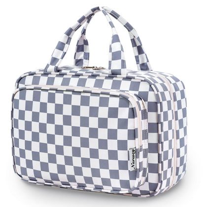Trousse de toilette Narwey grise vue avant avec compartiments ouverts