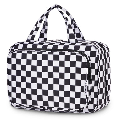 Trousse de toilette Narwey noire côté avant avec compartiments ouverts