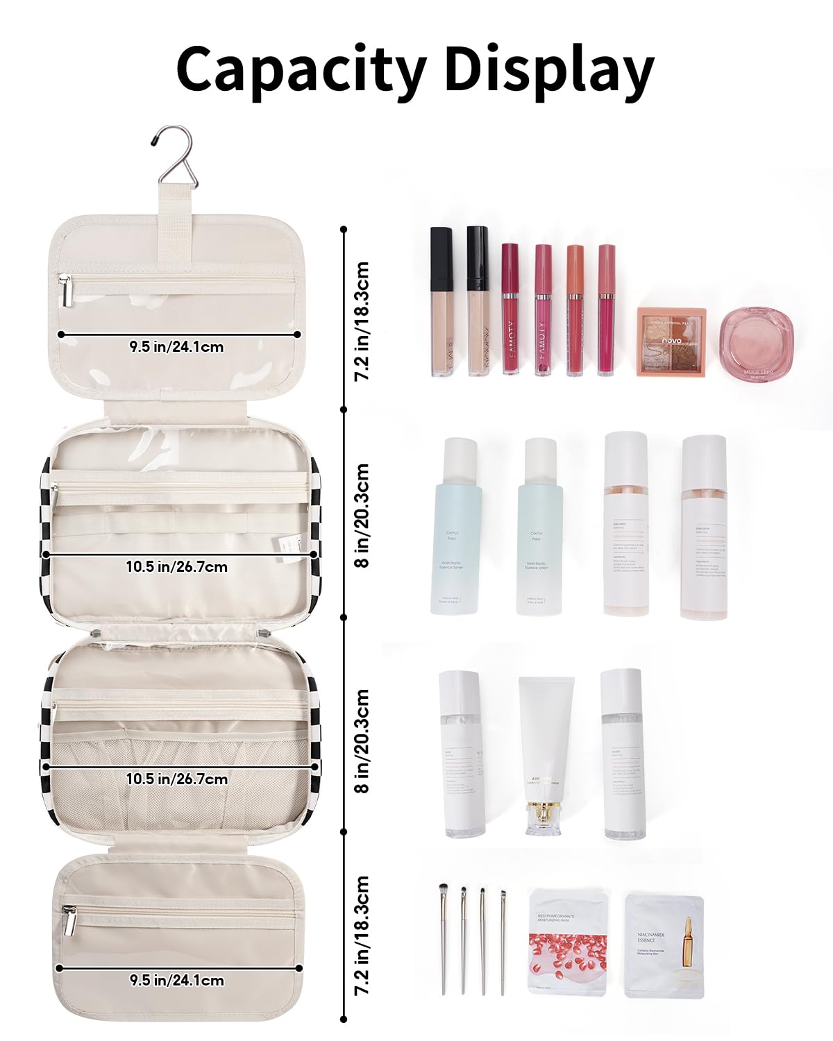 Trousse de toilette Narwey ouverte avec produits de beauté à l'intérieur