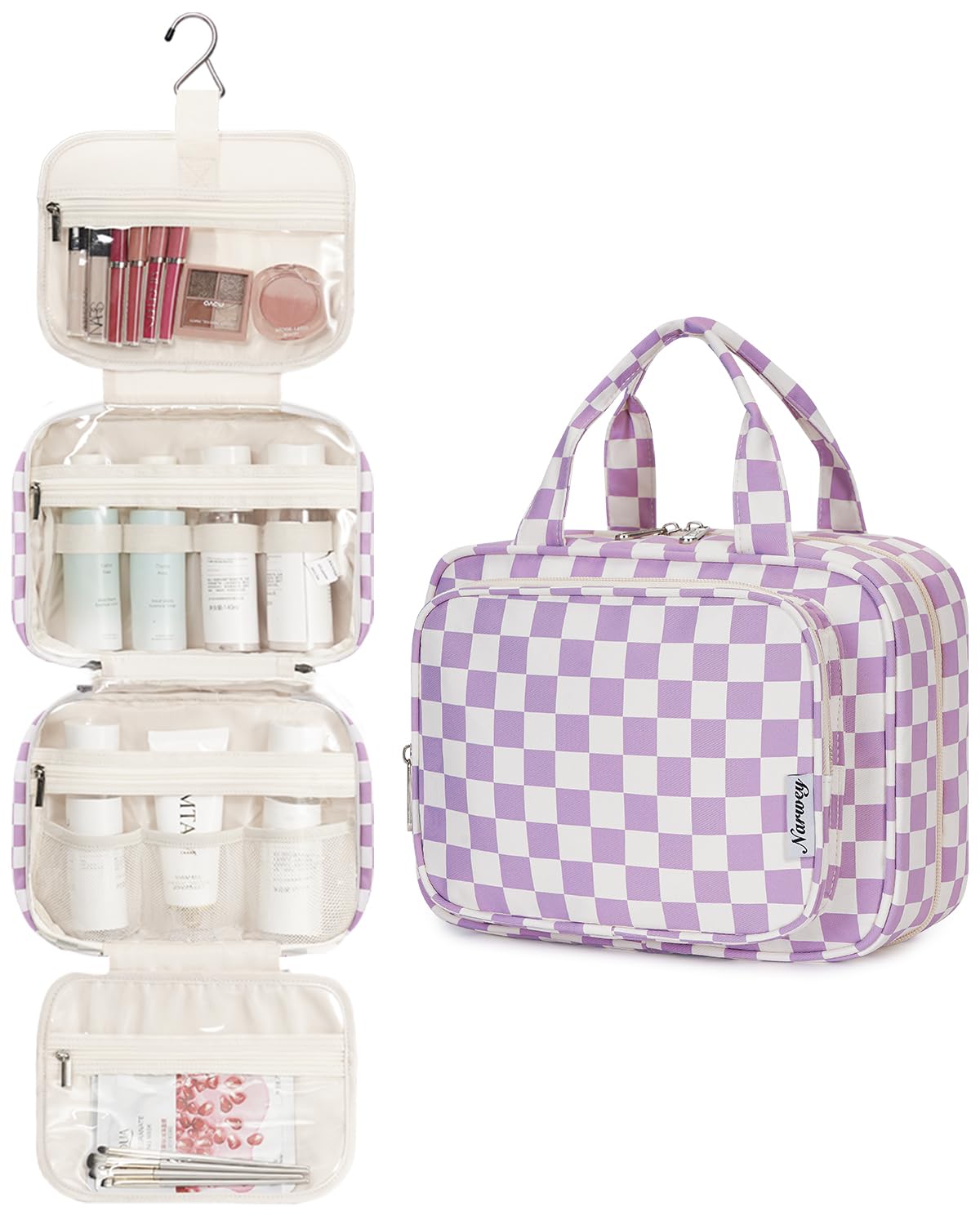 Trousse de toilette Narwey ouverte montrant les 4 compartiments