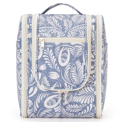 Trousse de toilette Narwey suspendue, vue avant, motif feuilles bleues