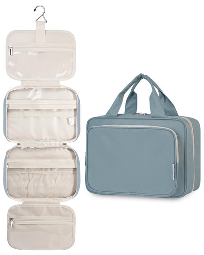 Trousse de toilette Narwey suspendue vue de face, couleur bleu gris