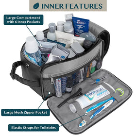 Trousse de toilette PAVILIA ouverte montrant l'intérieur spacieux et les poches