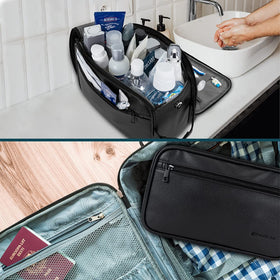 Trousse de toilette PAVILIA sur une surface de salle de bain