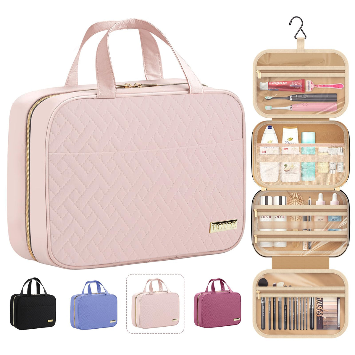 Trousse de toilette suspendue HOTOR couleur rose pâle vue avant