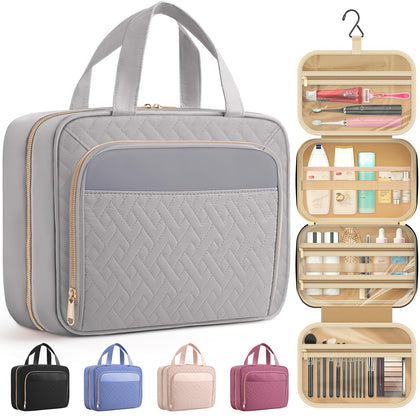 Trousse de toilette suspendue HOTOR grise vue avant avec crochet