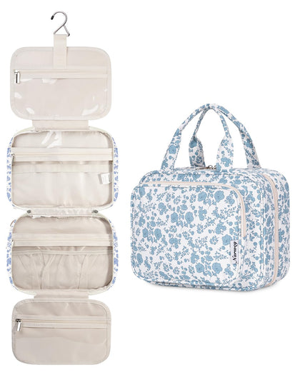 Trousse de toilette suspendue Narwey fleurs bleues vue avant