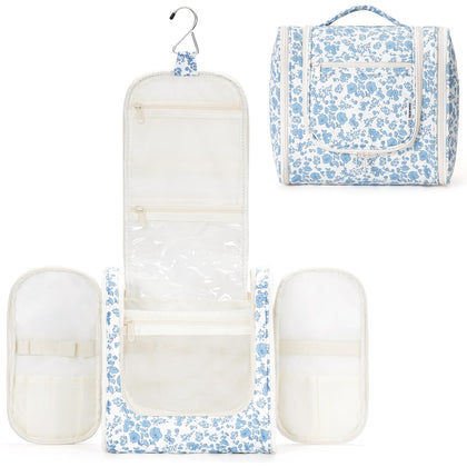 Trousse de toilette suspendue Narwey fleurs bleues vue de face