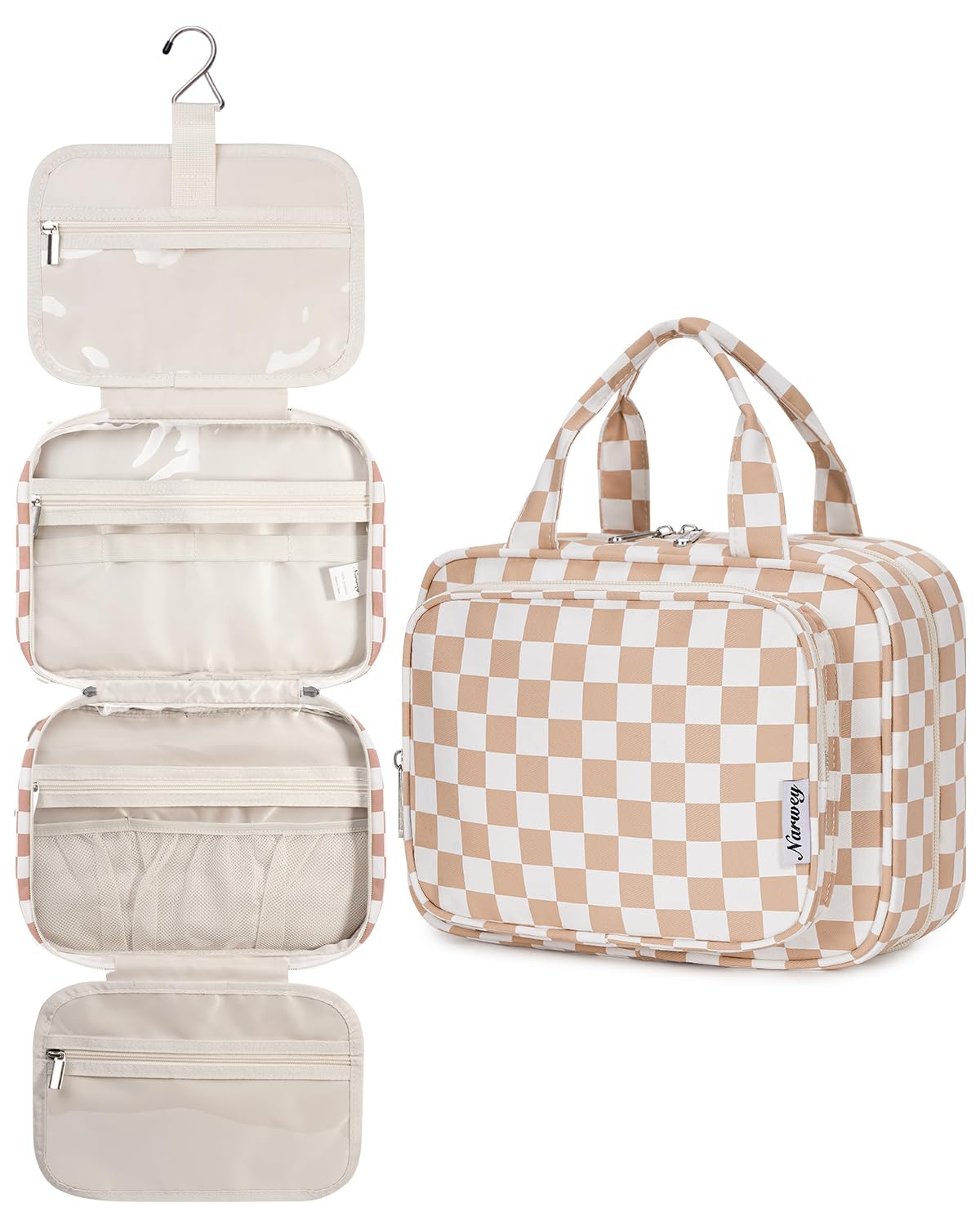 Trousse de toilette suspendue Narwey modèle à carreaux légers, vue avant