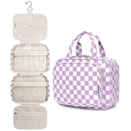 Trousse de toilette suspendue Narwey violet checkerboard vue avant