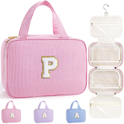 Trousse de toilette suspendue TOPEAST rose avec patch initial P