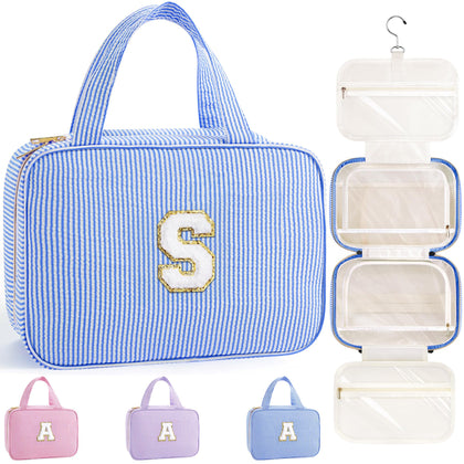 Trousse de toilette TOPEAST bleue vue avant avec design suspendu