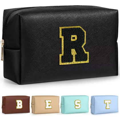 Trousse de toilette TOPEAST en cuir PU noir avec patch en chenille doré
