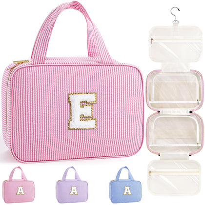Trousse de toilette TOPEAST rose personnalisée avec initiale E, vue avant