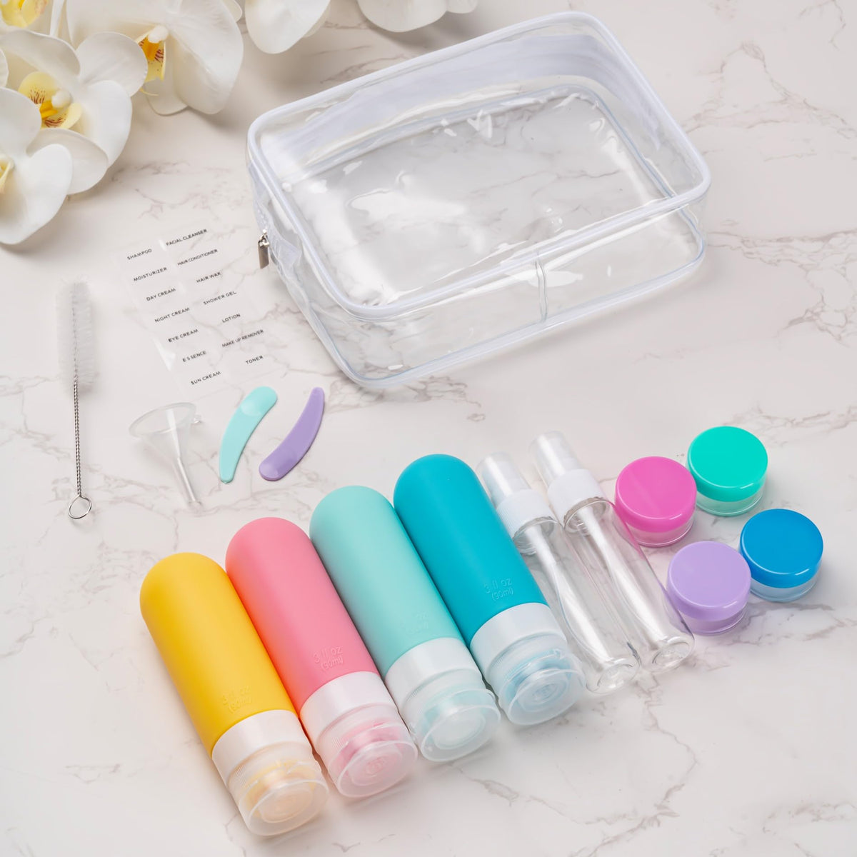 Trousse de toilette transparente avec flacons de voyage MODENGKONGJIAN
