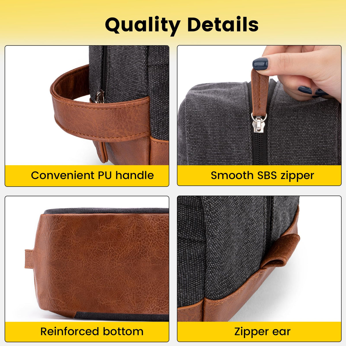 Trousse de toilette Vorspack avec poignée en cuir sur fond blanc