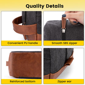 Trousse de toilette Vorspack avec poignée en cuir sur fond blanc