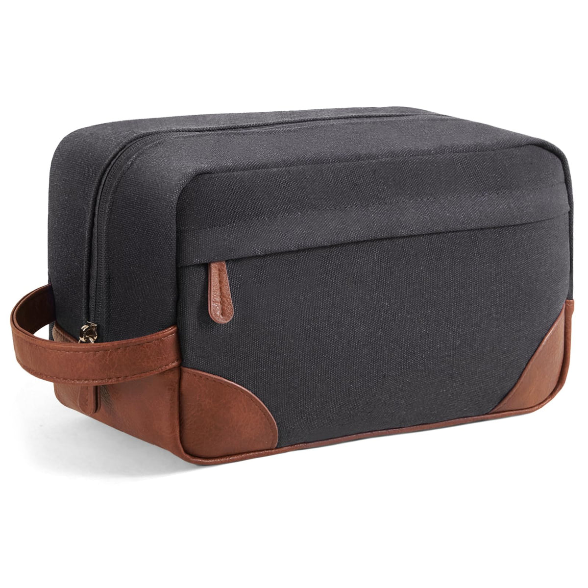 Trousse de toilette voyage Vorspack gris foncé vue avant avec articles de toilette