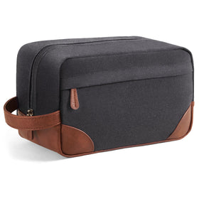 Trousse de toilette voyage Vorspack gris foncé vue avant avec articles de toilette