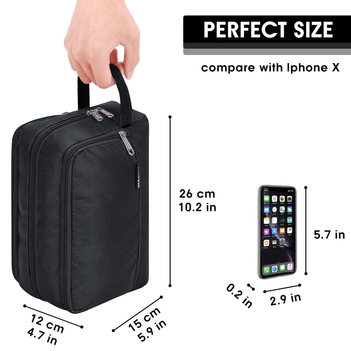 Trousse de toilette WANDF ouverte montrant l'intérieur spacieux