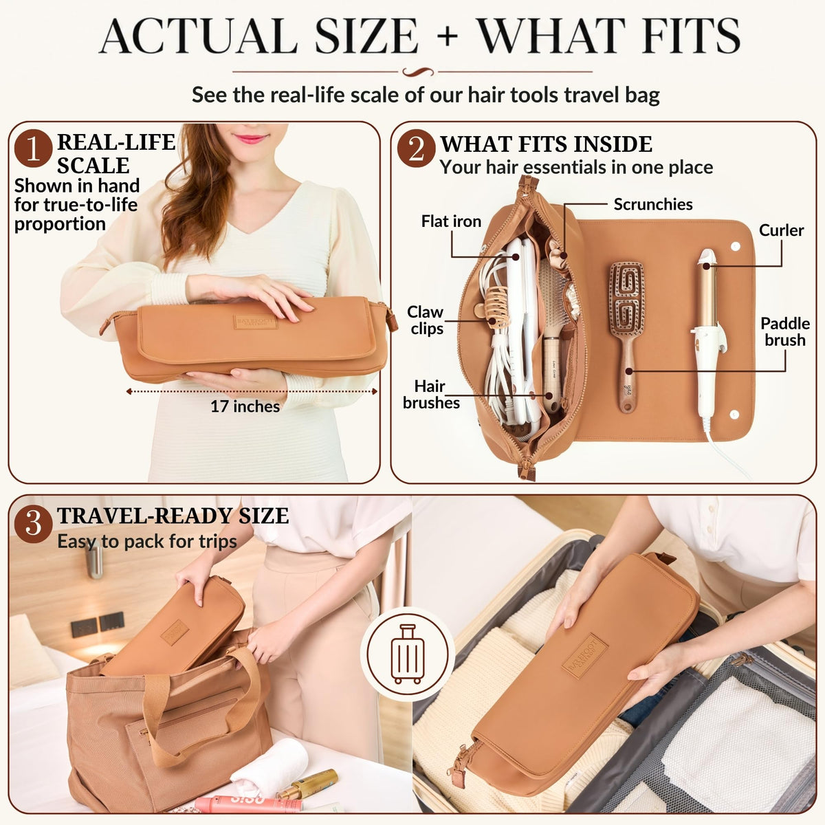 Trousse de voyage BAREFOOT CARIBOU ouverte avec outils capillaires
