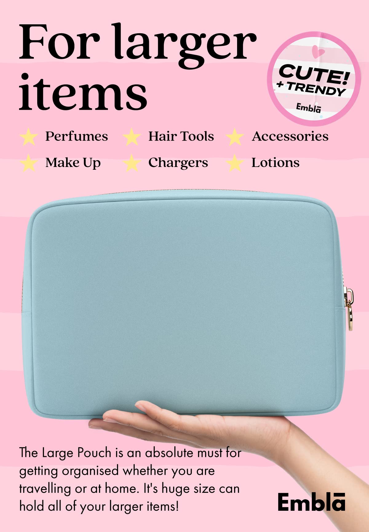 Trousse Embla utilisée comme pochette pour l'hygiène féminine