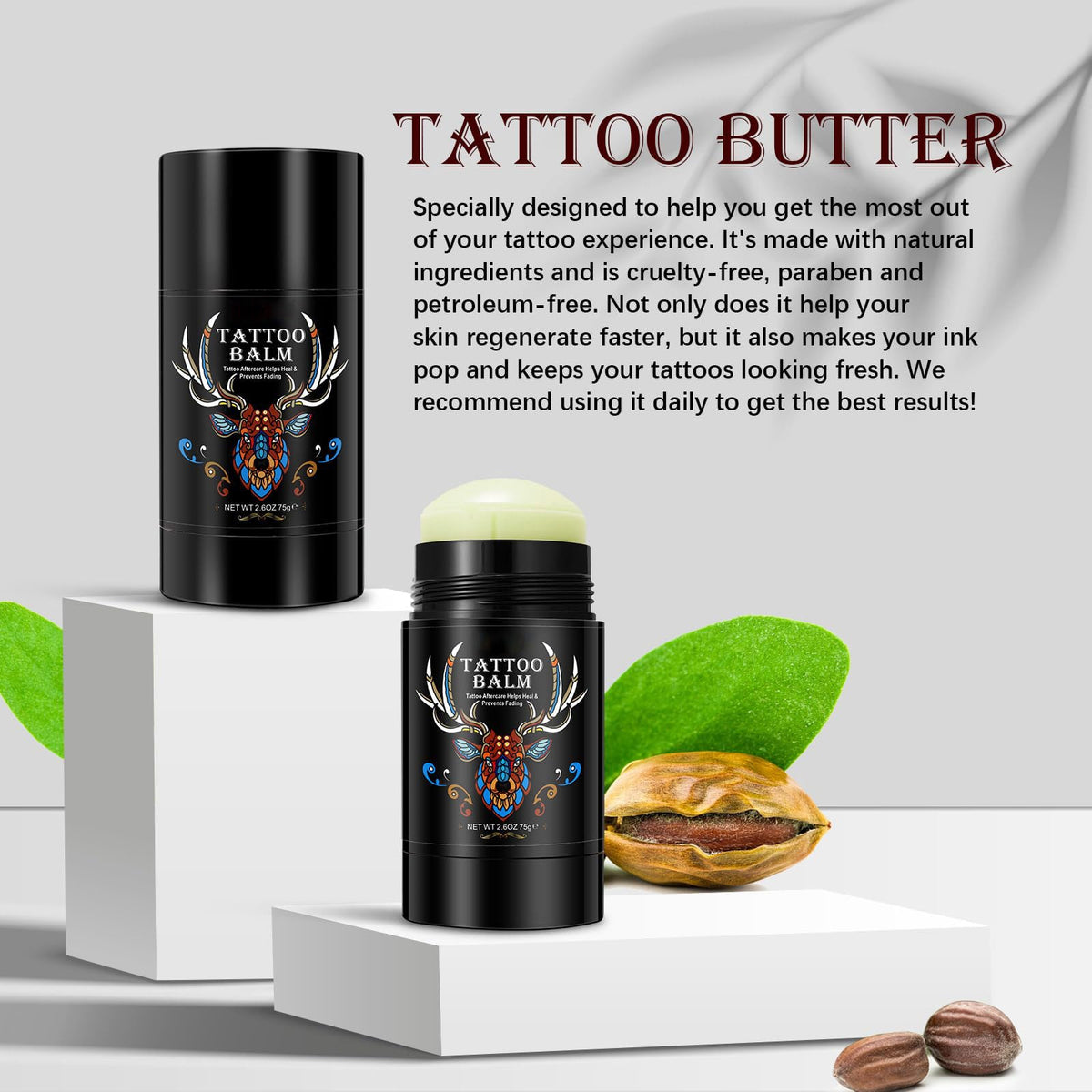 Tube de baume après-tatouage Yecuce sur un fond neutre
