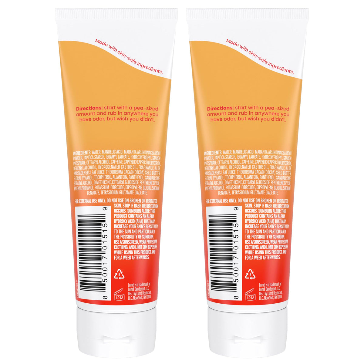 Tube de déodorant Lume de dos, format crème 3 oz