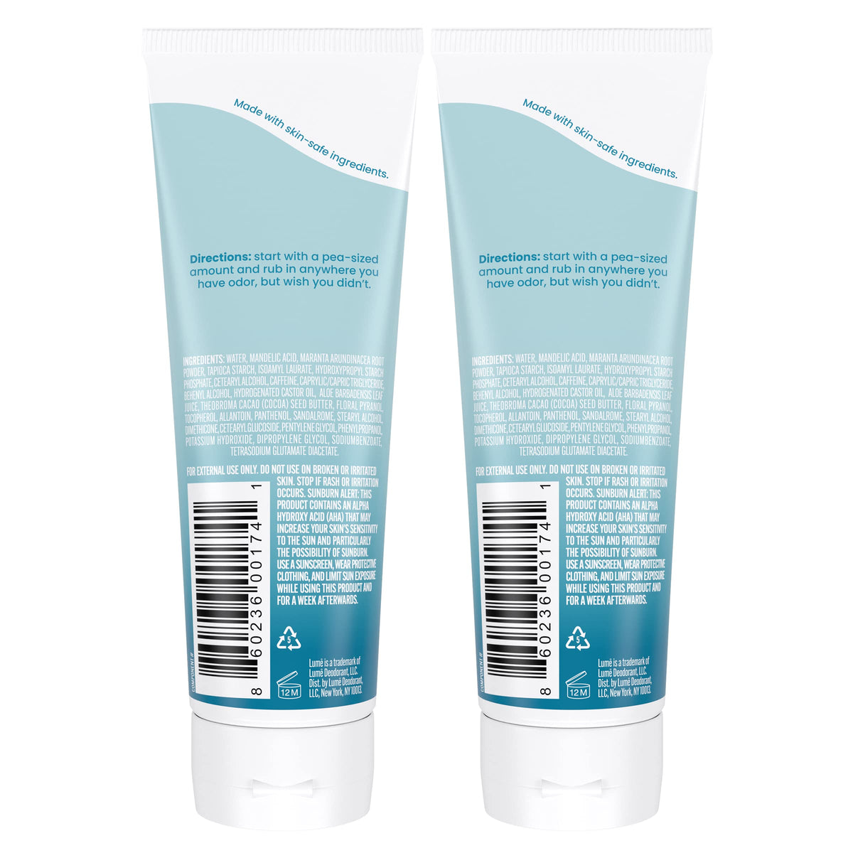 Tube de déodorant Lume ouvert montrant la texture de la crème