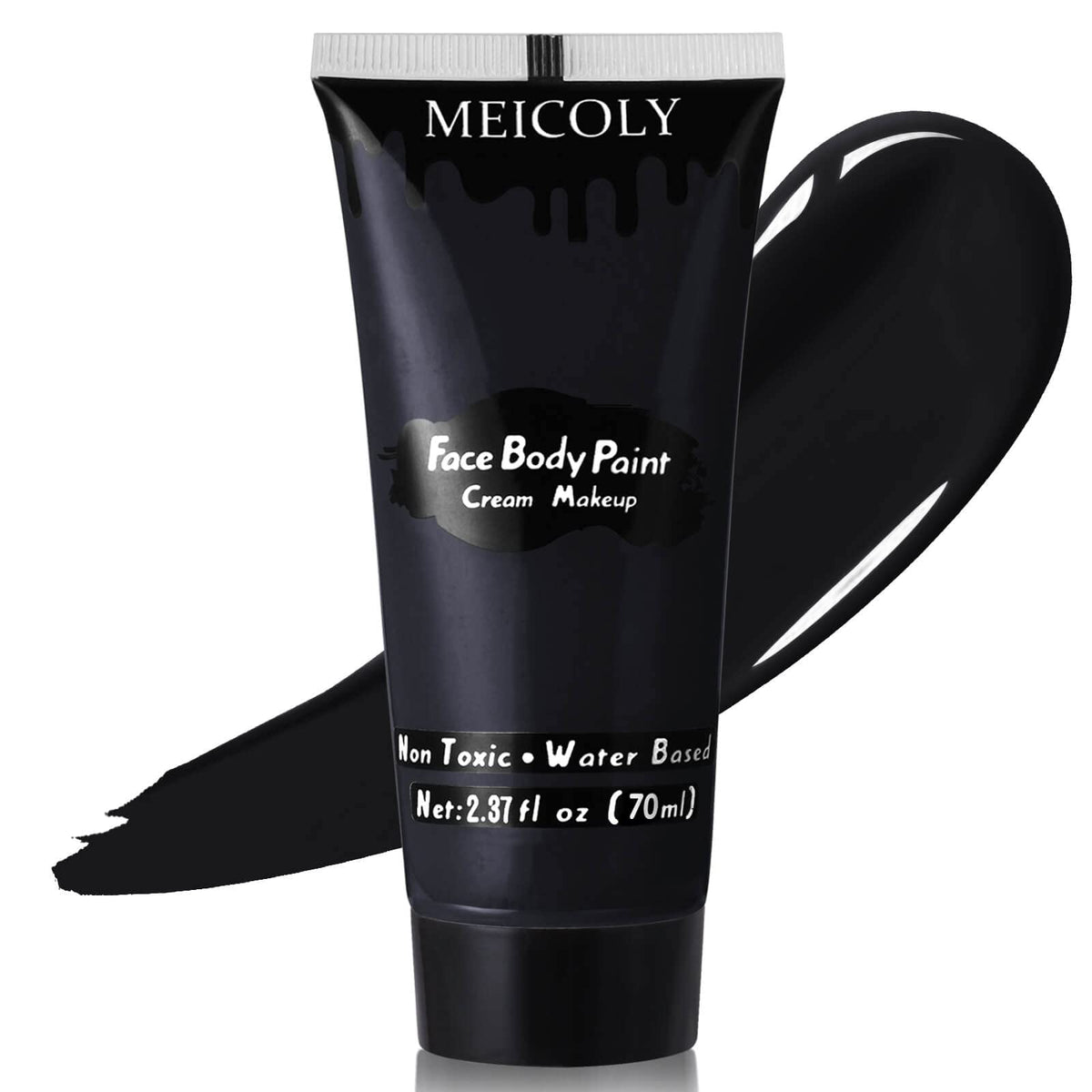 Tube de peinture corporelle noire MEICOLY de 2,37 oz vu de face