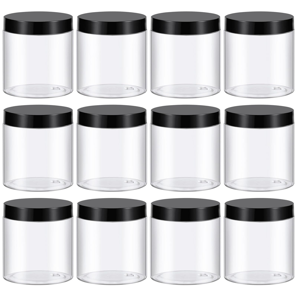 TUZAZO 12 pots plastiques 8 Oz avec couvercles noirs, vue de face