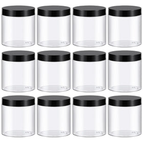 TUZAZO 12 pots plastiques 8 Oz avec couvercles noirs, vue de face