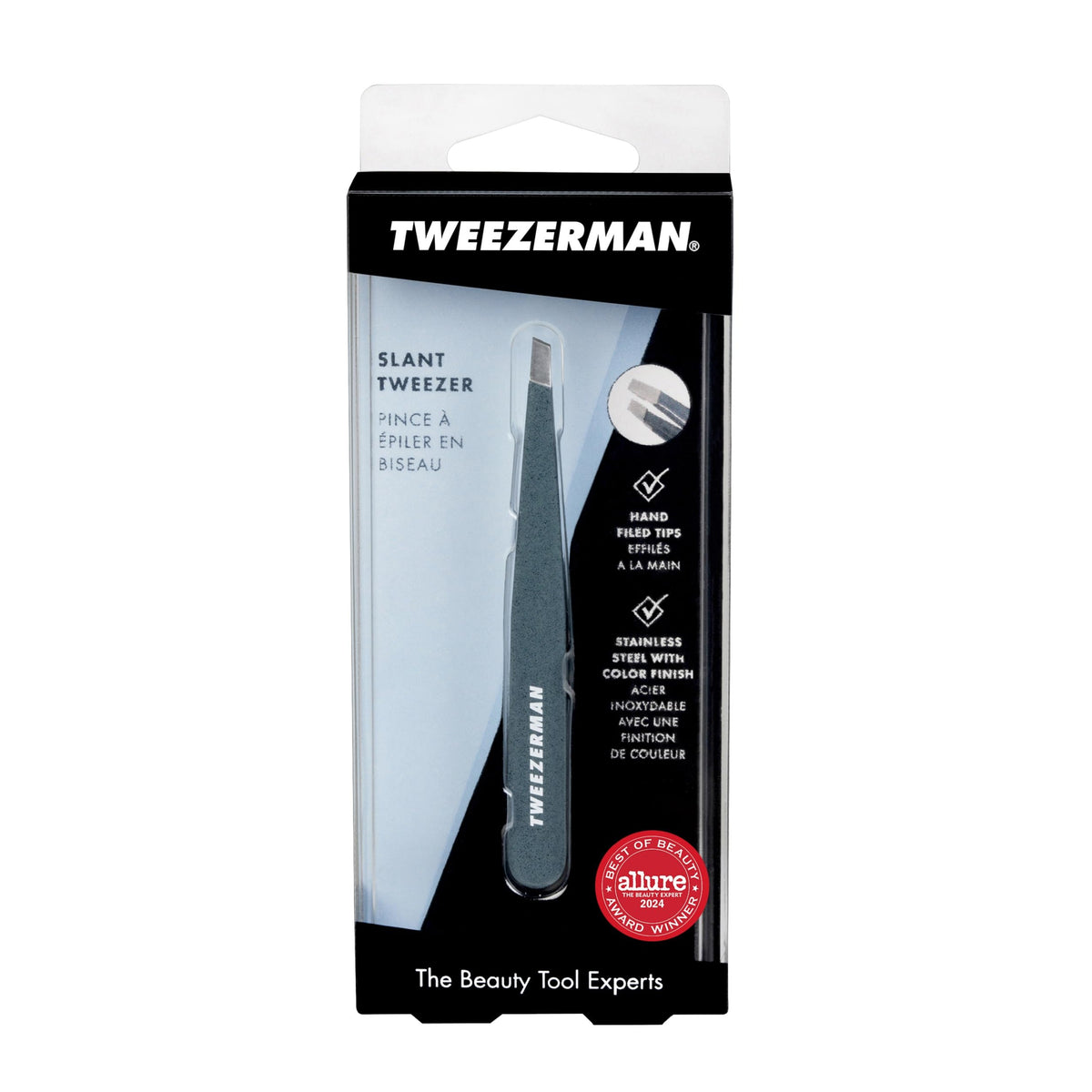 Tweezerman Pince à Épiler Angulaire Pierre Bleue avec outil de nettoyage
