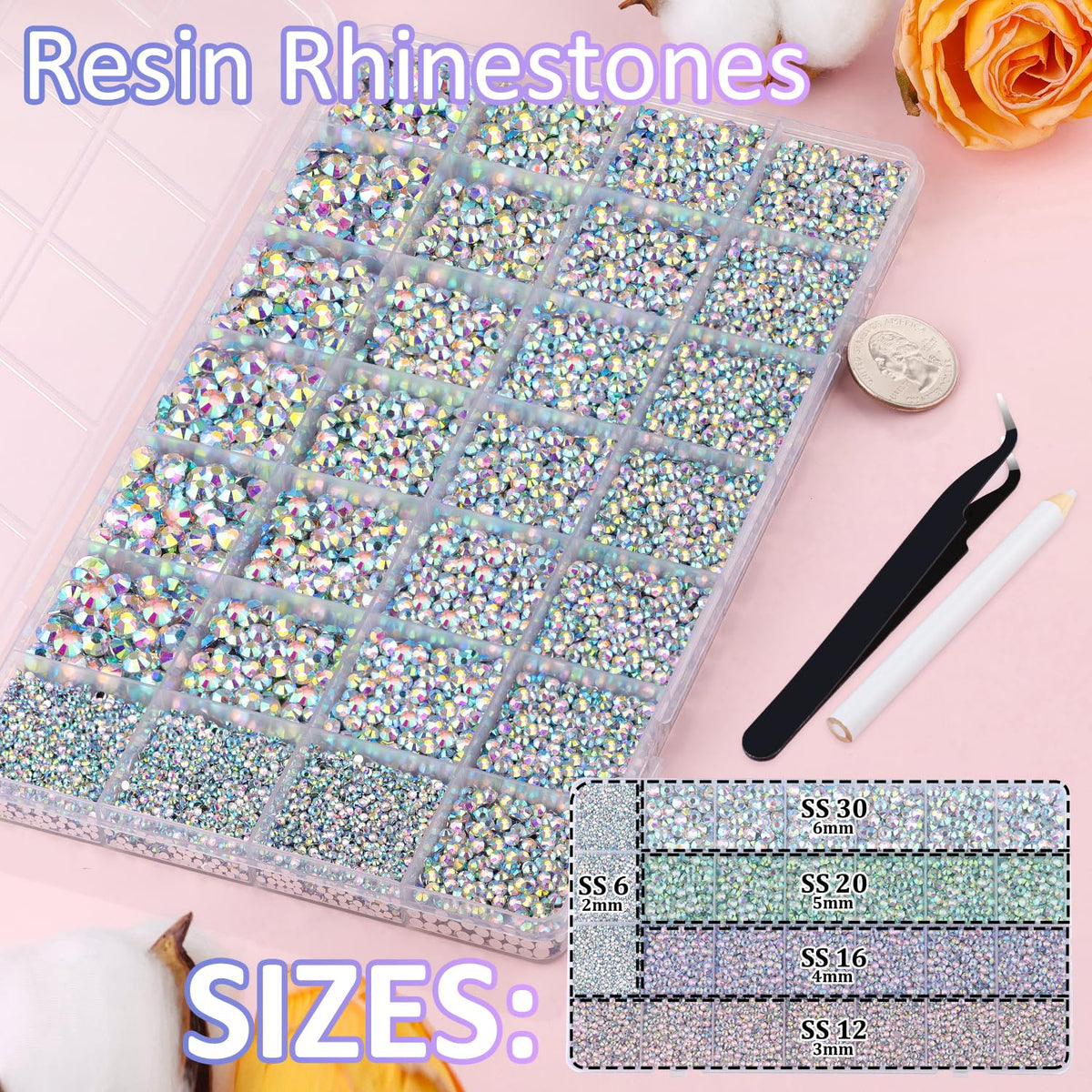 Tweezers et stylo de prise inclus dans le kit de rhinestones