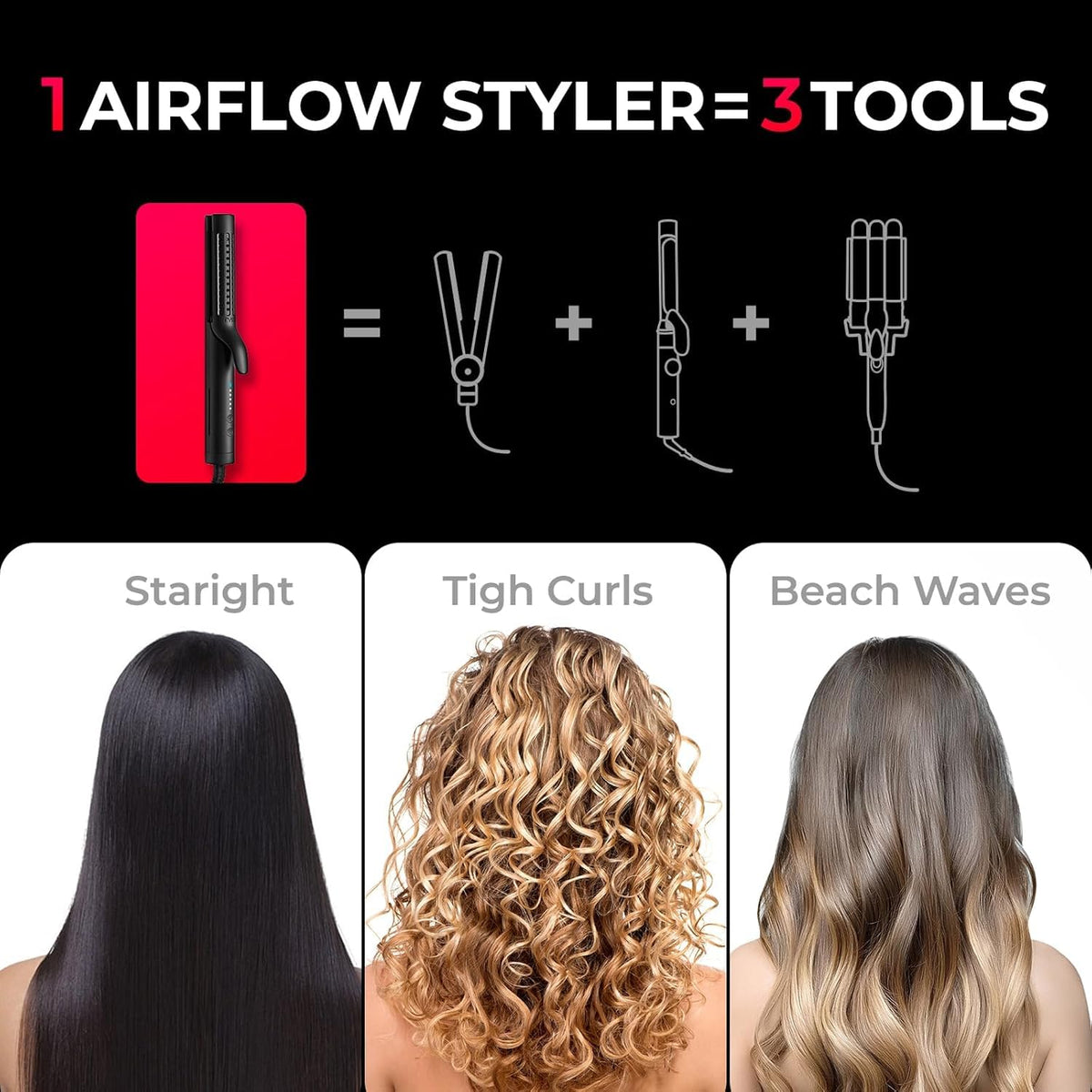 TYMO Airflow 2.0 fer à friser en utilisation sur cheveux longs
