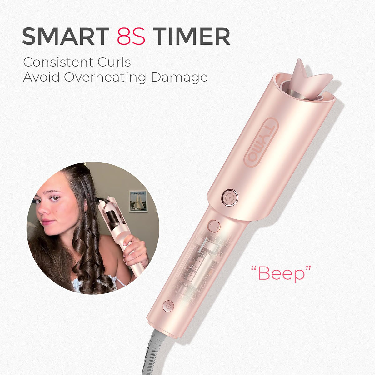 TYMO Fer à Boucler Rose Gold sur fond blanc